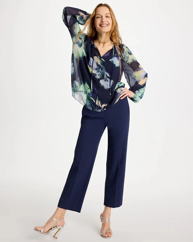 Crinkle Chiffon Tie-Front Blouse