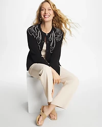 Embroidered Crewneck Cardigan Jacket