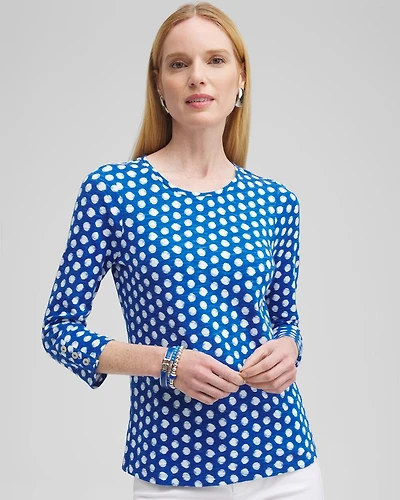 Dot Print 3/4 Sleeve Button Tee