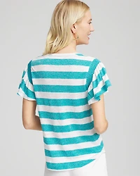 Linen Metallic Striped Flutter-Sleeve Tee