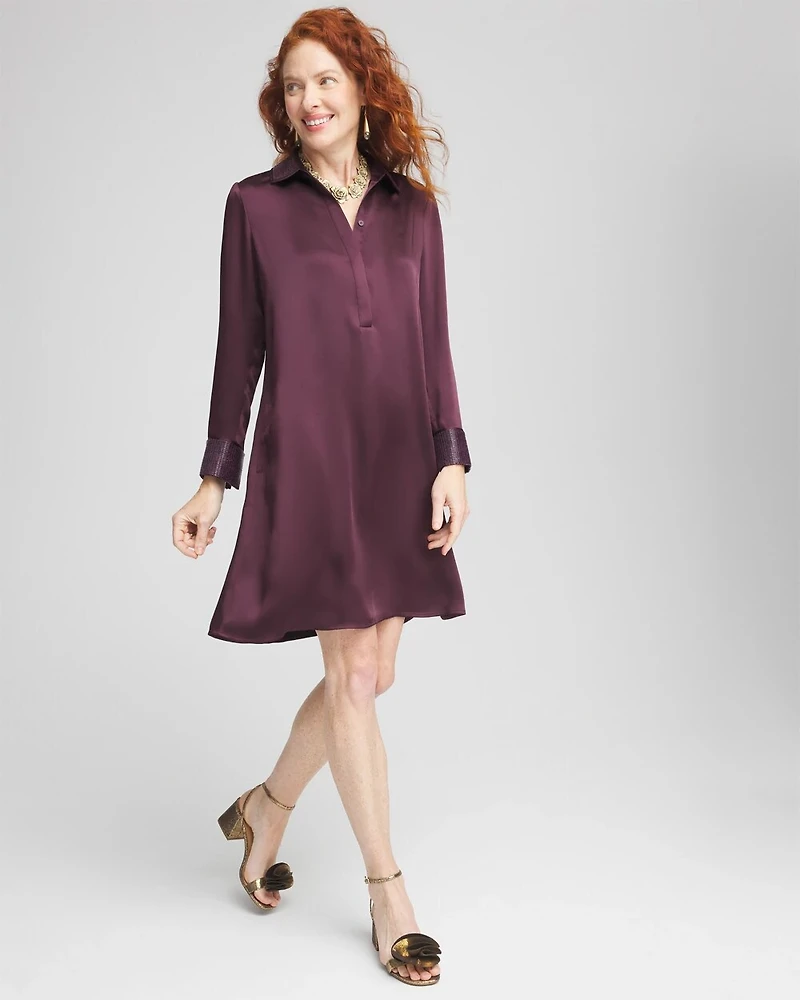 Satin Embroidered Shirt Dress