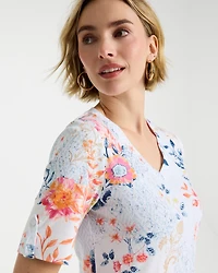 Pima Floral Elbow Sleeve Tee