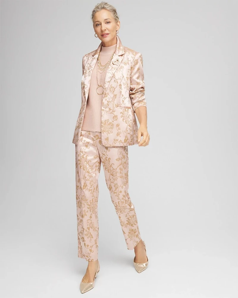 Satin Jacquard Straight Ankle Pants