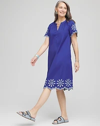 Embroidered Poplin Popover Dress
