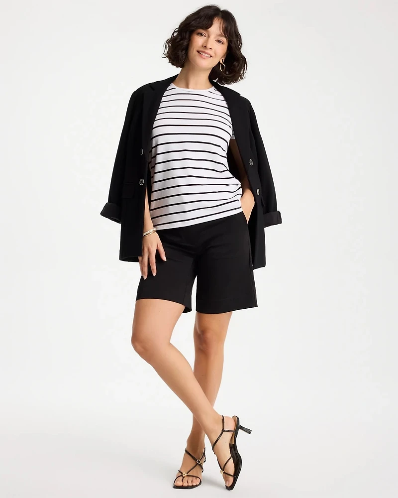 Striped Cotton Stretch Cap-Sleeve Tee
