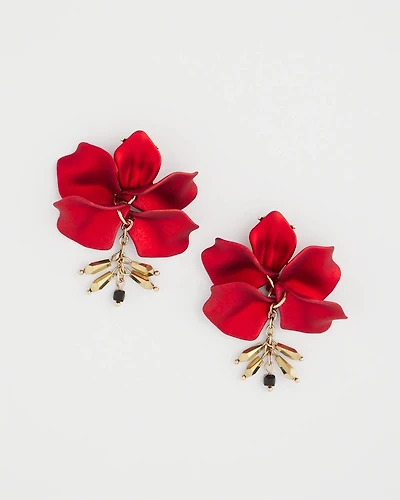 Red Flower Drop Earrings