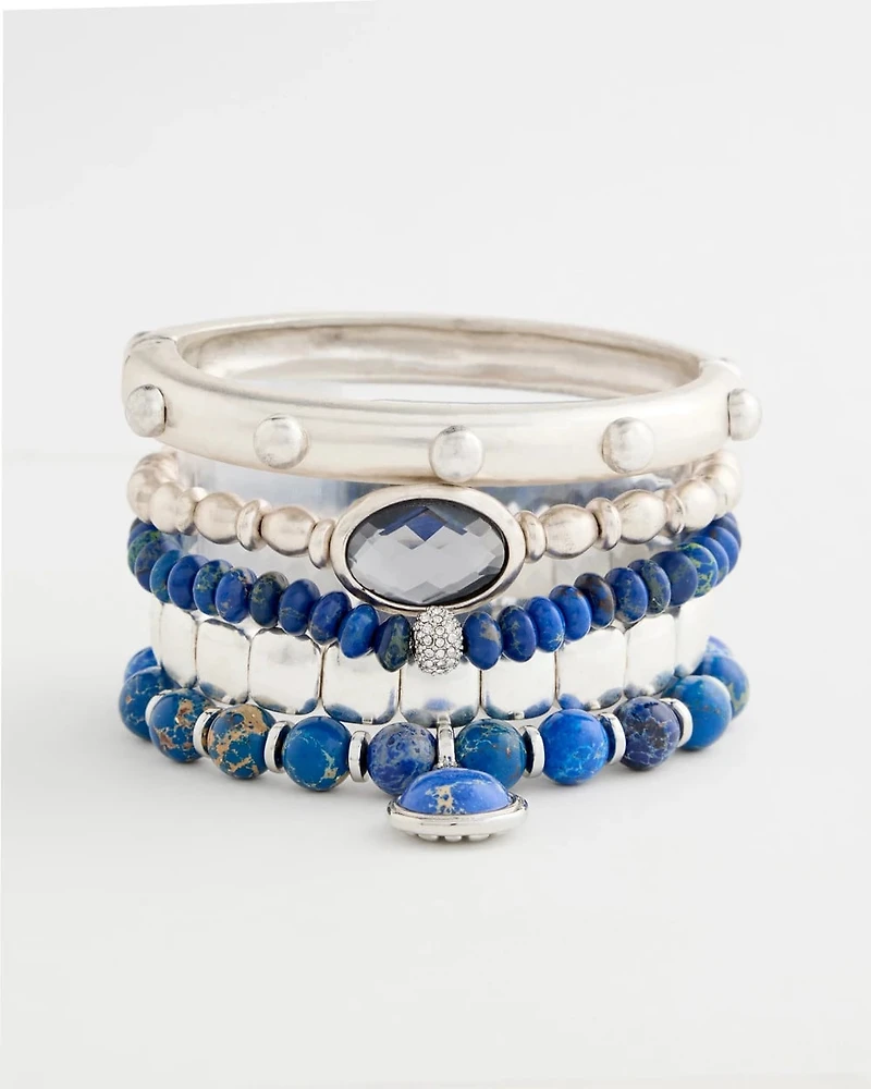 Blue Jade Stone Pave Stretch Bracelet