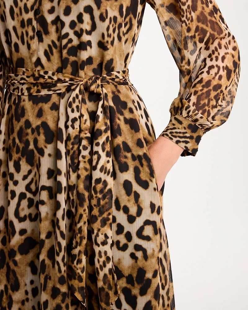 Chiffon Tie-Neck Animal Print Dress