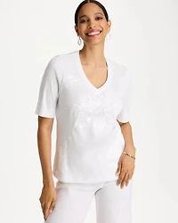 Palm Embellished Pima Elbow Sleeve Tee
