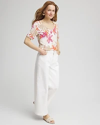 Floral Print Crochet-Trim Pullover Sweater
