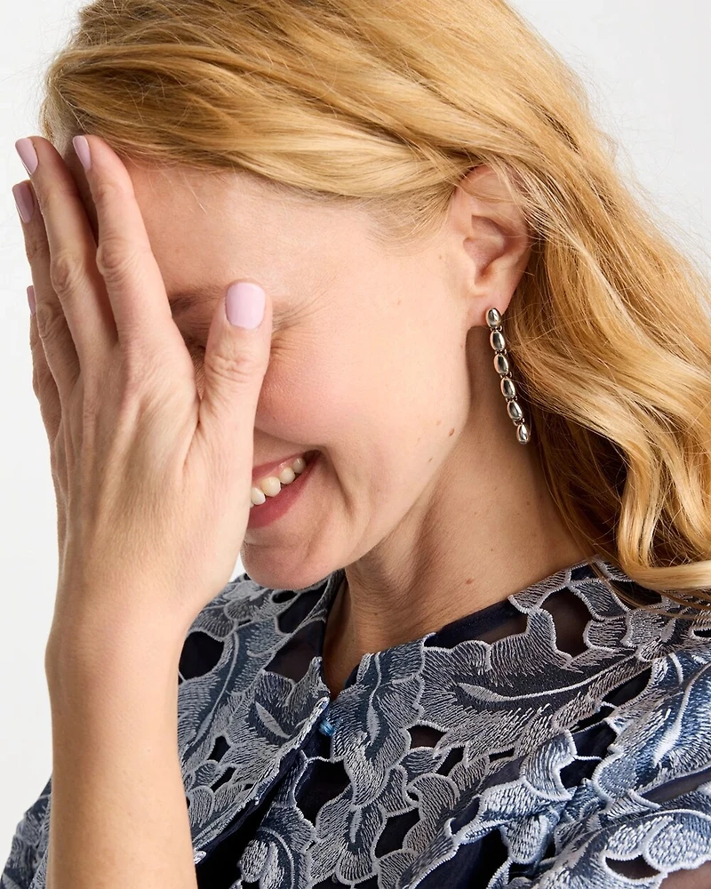 Silver Linear Bead Earrings