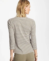 Striped Ribbed Button Crewneck Tee