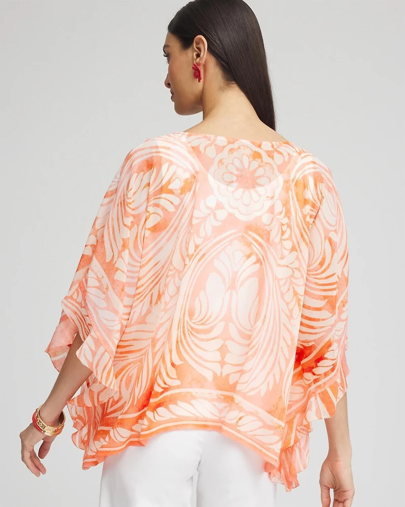 Sheer V-Neck Print Poncho