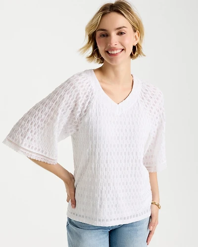 Crinkle Lace Knit Raglan Tee