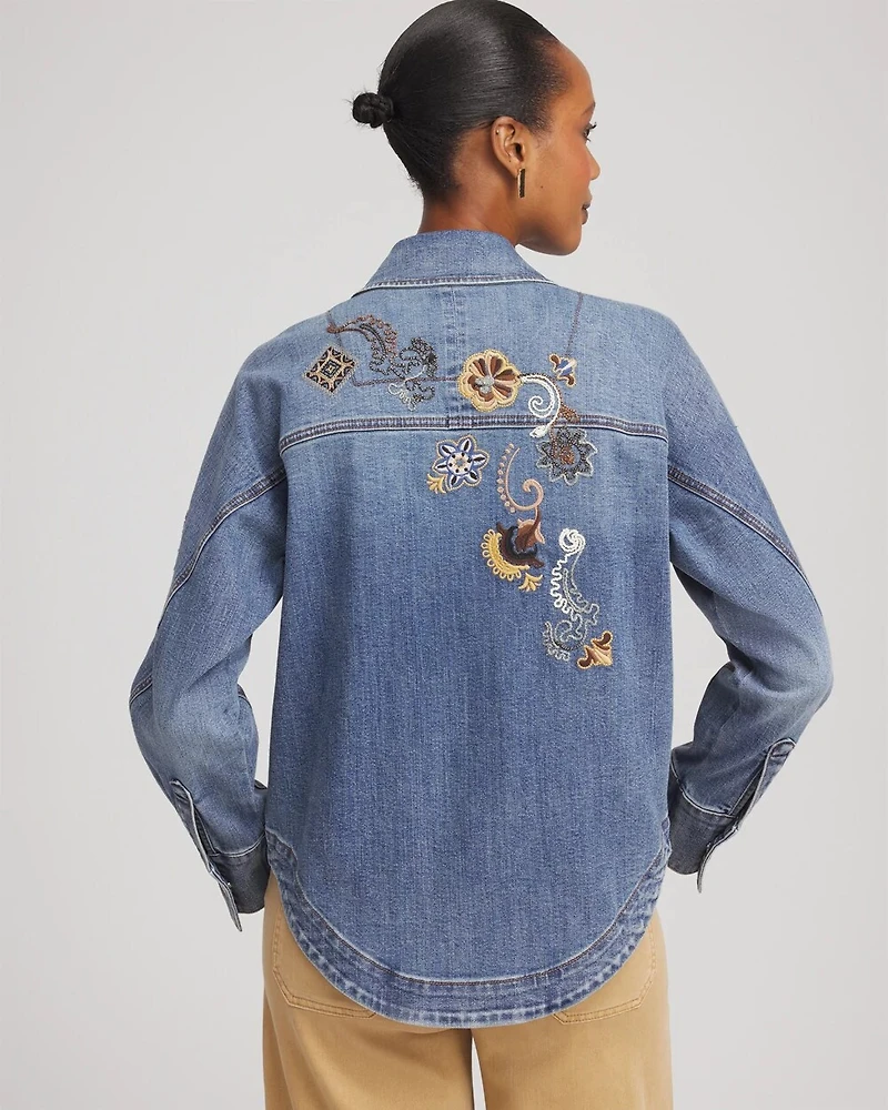 Embroidered Cropped Denim Jacket