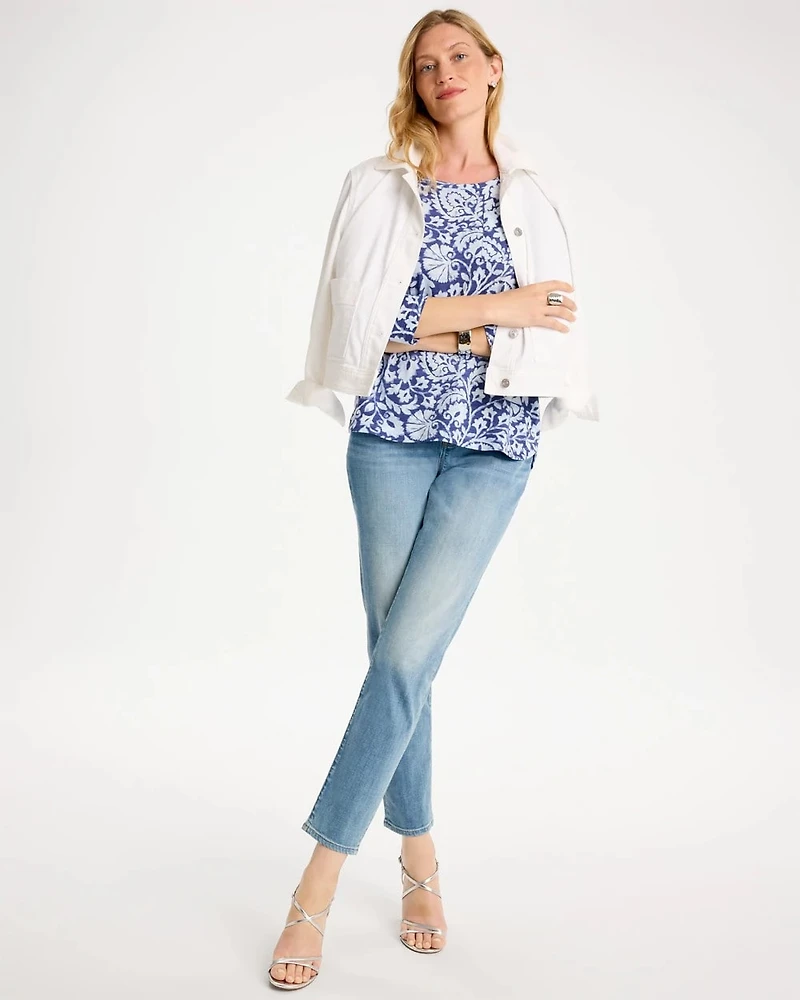 Printed Cotton Slub 3/4 Sleeve Tee