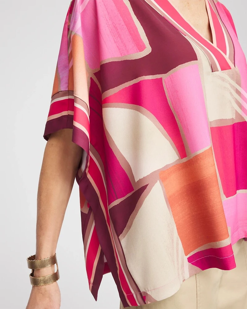 Graphic Print V-Neck Poncho