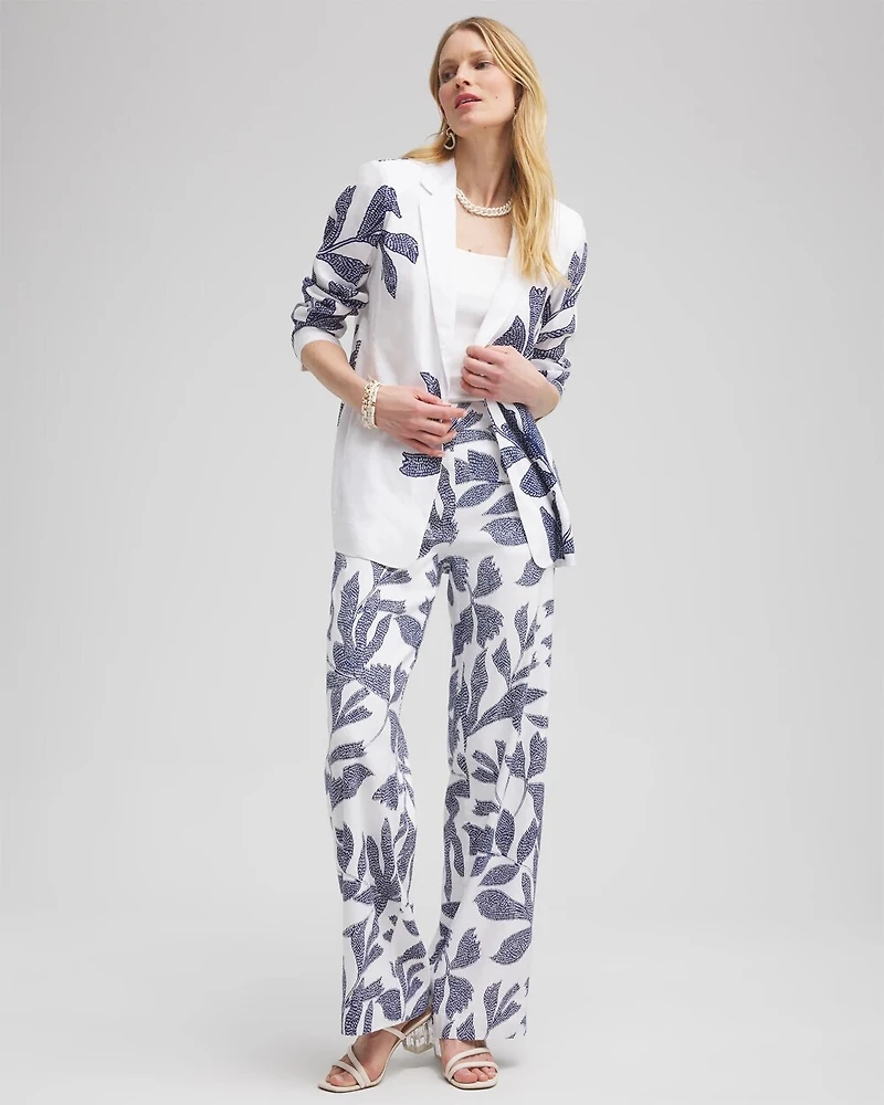 Linen Blend Leaf Print Pants