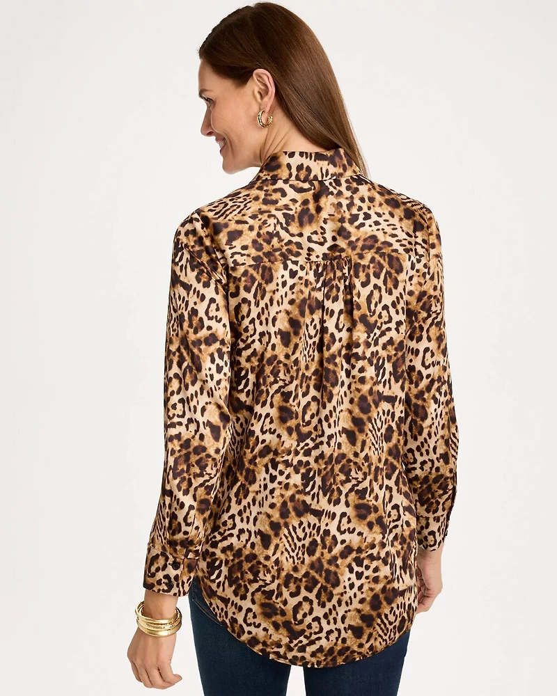 Satin Cheetah Print Y-Neck Tunic