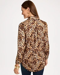 Satin Cheetah Print Y-Neck Tunic