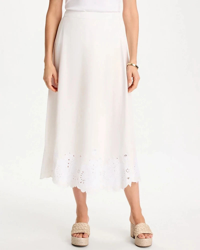 Alabaster Twill Embroidered Hem Skirt