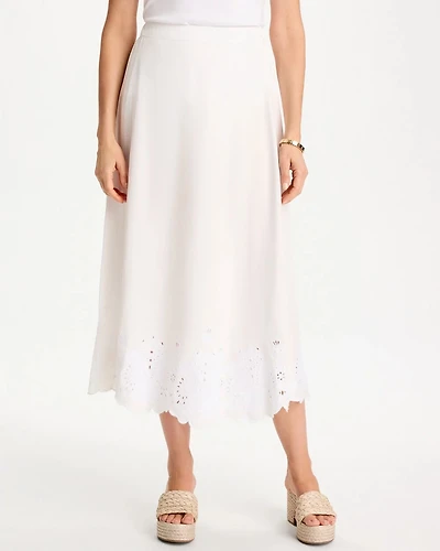 Alabaster Twill Embroidered Hem Skirt