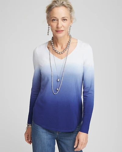 Dip Dye V-neck Pullover Sweater