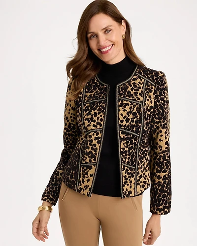 Leopard Jacquard Long Sleeve Jacket