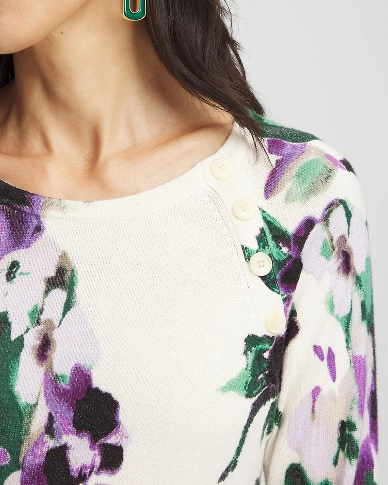 Floral Button Long Sleeve Pullover Sweater