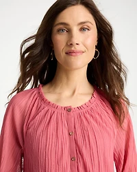 Crinkle Mesh Ruffle Neck Top
