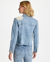Embroidered Frayed Denim Trucker Jacket