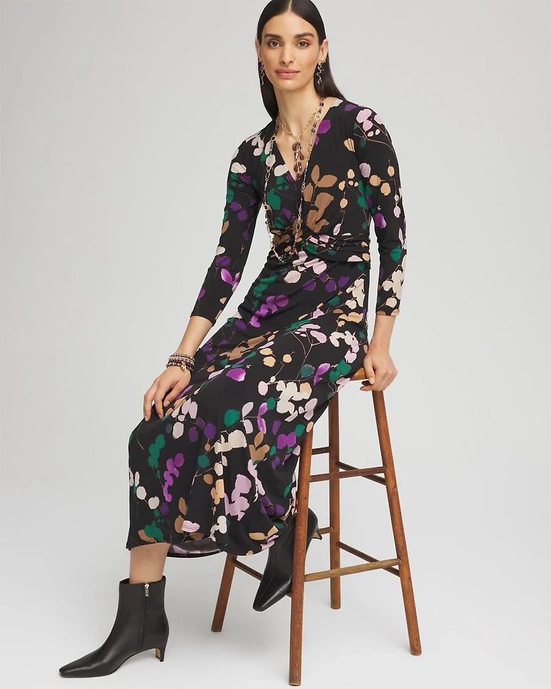 V-neck 3/4 Sleeve Floral Maxi Dress