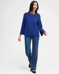 Gem Embellished Flare Sleeve Sweater
