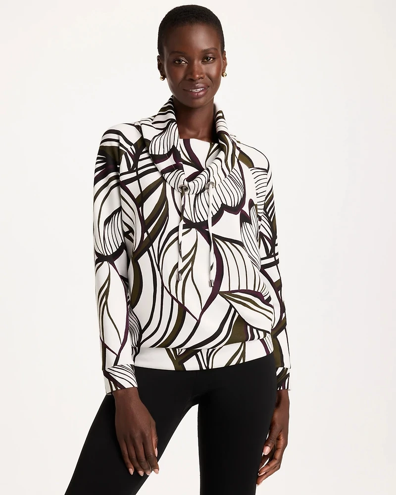 Zenergy® Soft Leaf Print Cowlneck Pullover