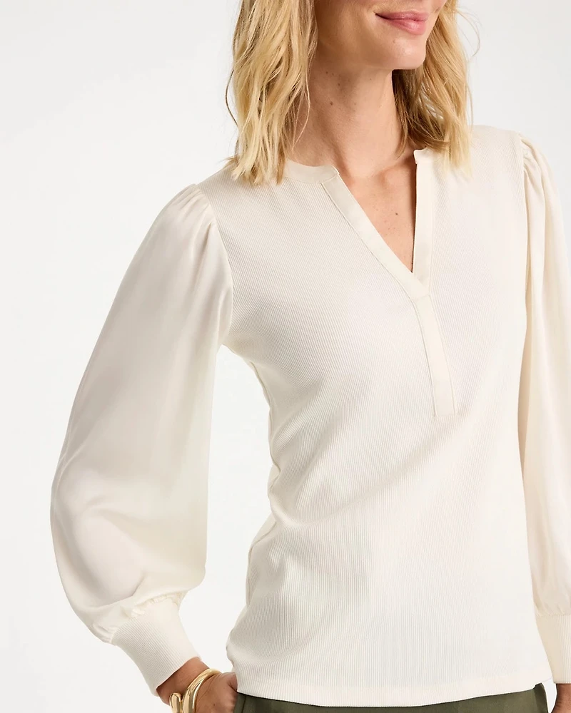 Satin Sleeve Henley Top