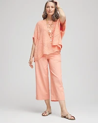 Ribbed Waist Linen Blend Straight-Leg Cropped Pants