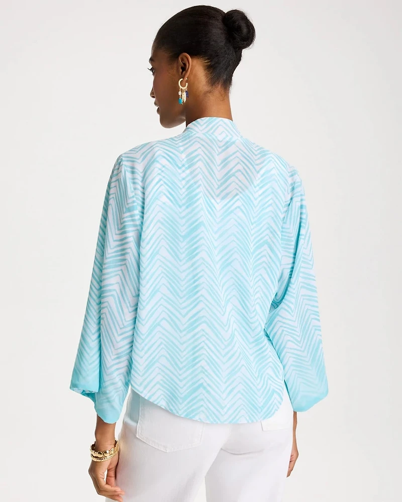 Georgette Tie-Front Chevron Kimono
