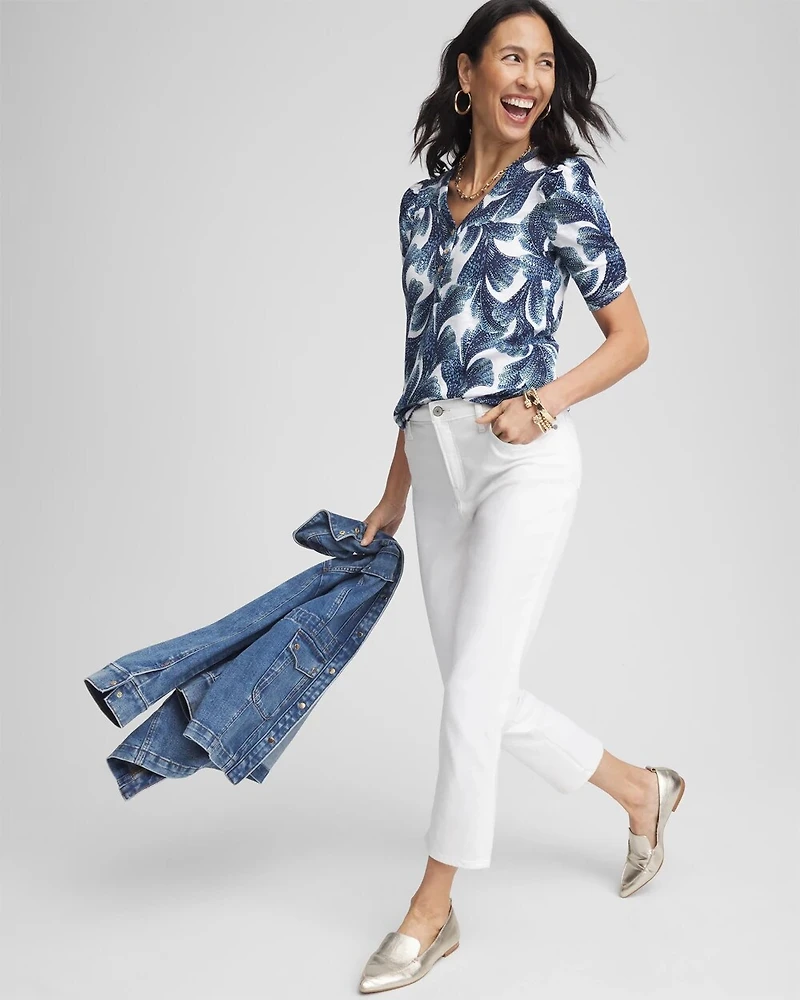 Shirred Sleeve Henley Tee