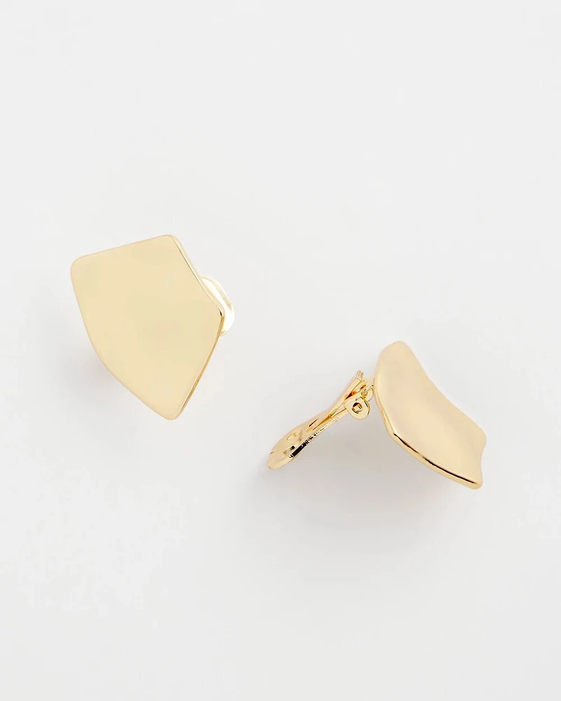 Gold Fan Clip On Earrings