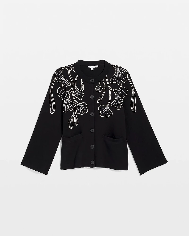 Embroidered Crewneck Cardigan Jacket