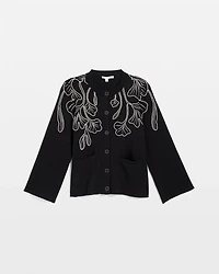 Embroidered Crewneck Cardigan Jacket
