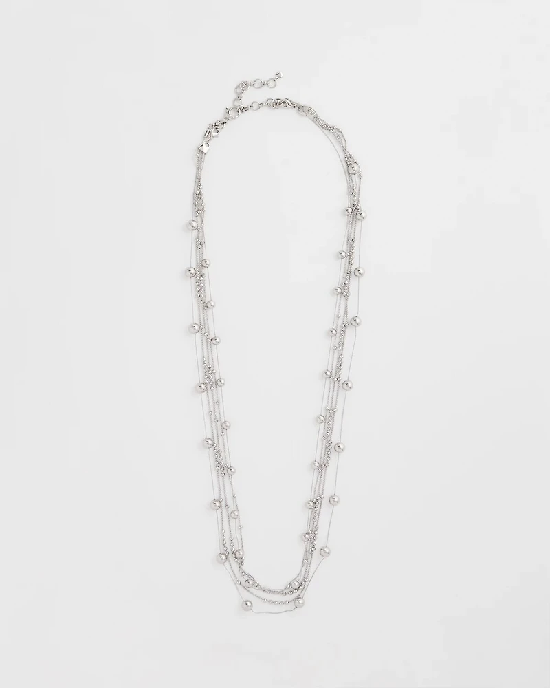 Multistrand Beaded Silvertone Necklace