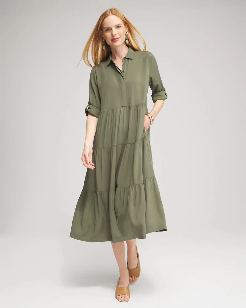 Silk Blend Tiered Midi Dress