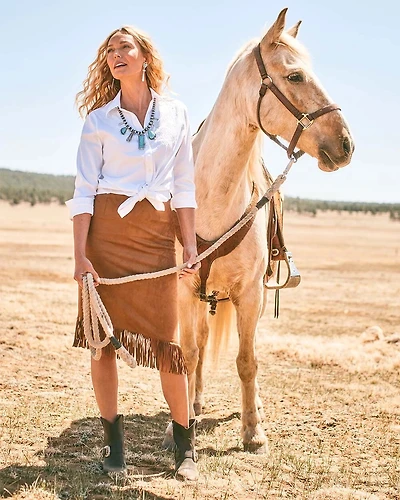 Suede Fringe Asymmetrical Skirt