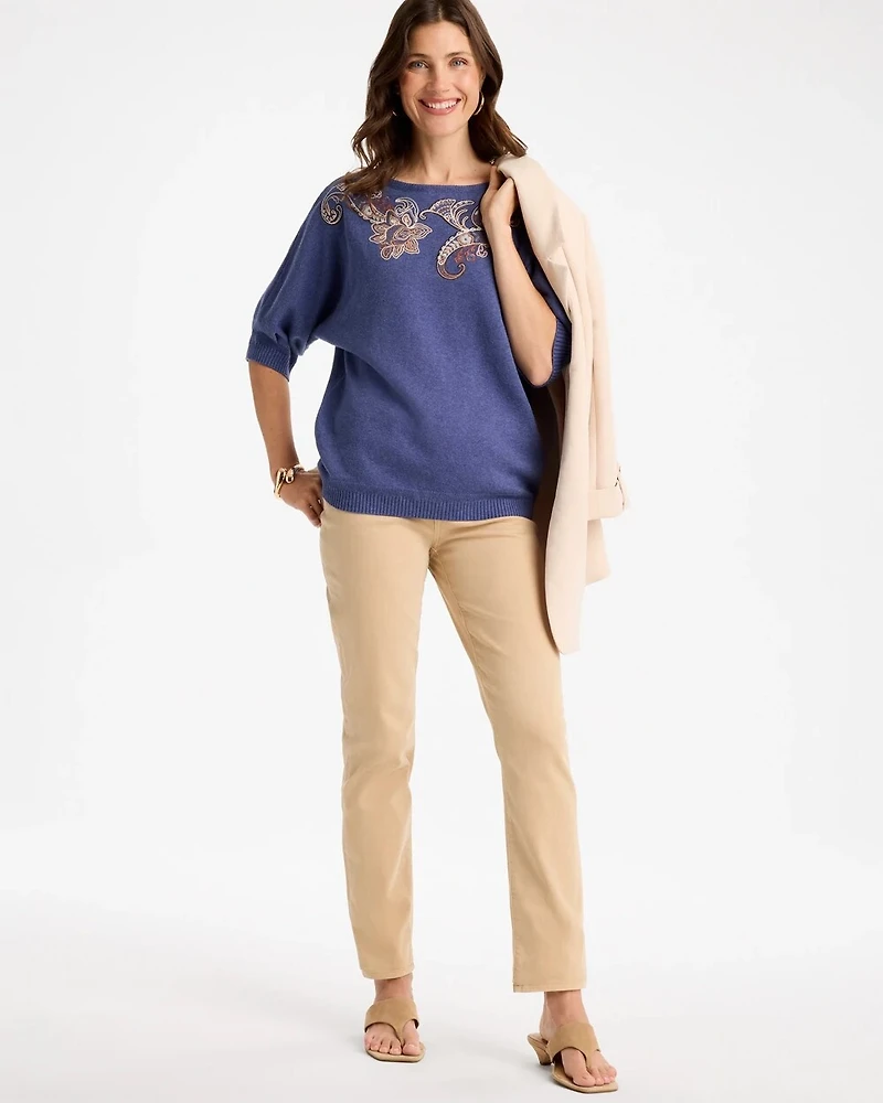Cotton Embroidered Dolman Sweater