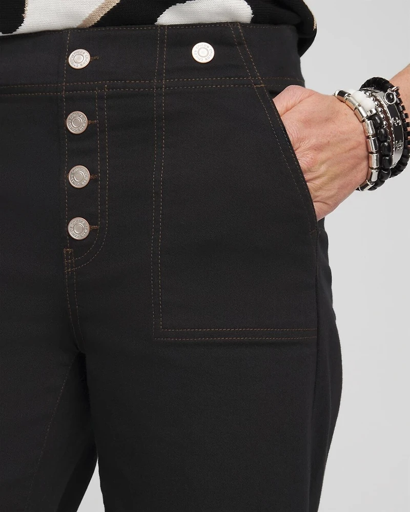 Faux Button Pull-on Cropped Jeans