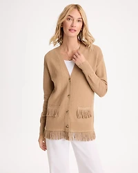 Cotton-Blend Fringed Long-Sleeve Cardigan