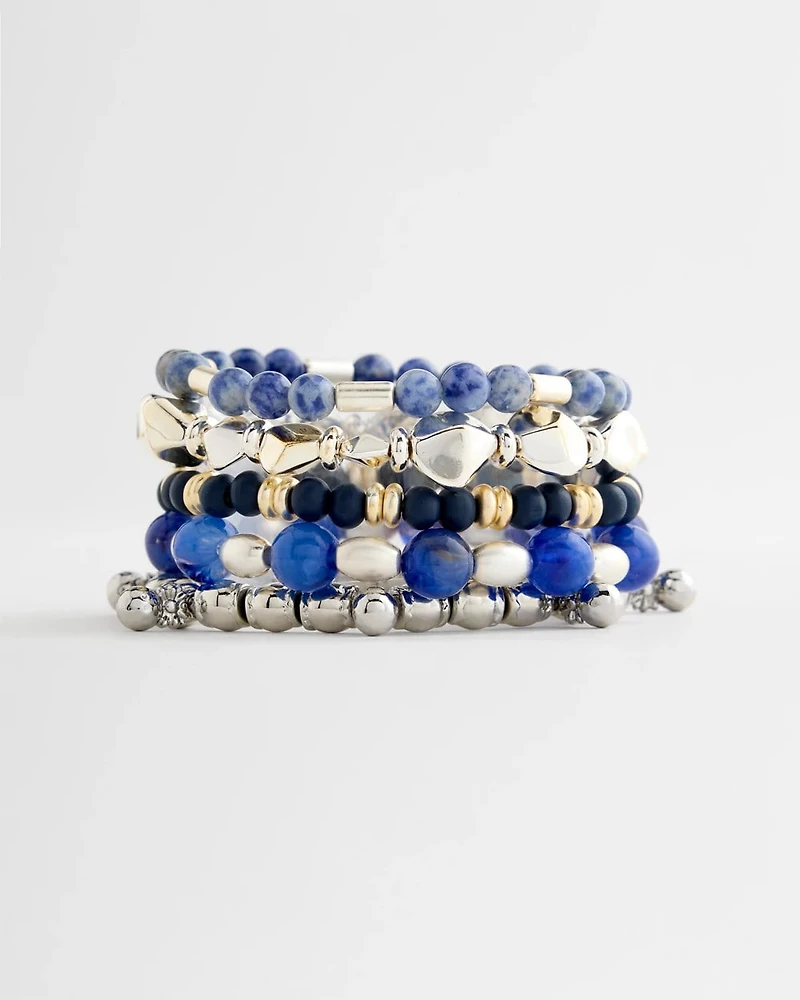 Stretch Set Of Five Genuine Stone Bracelets