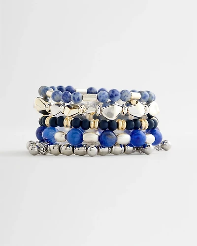 Stretch Set Of Five Genuine Stone Bracelets