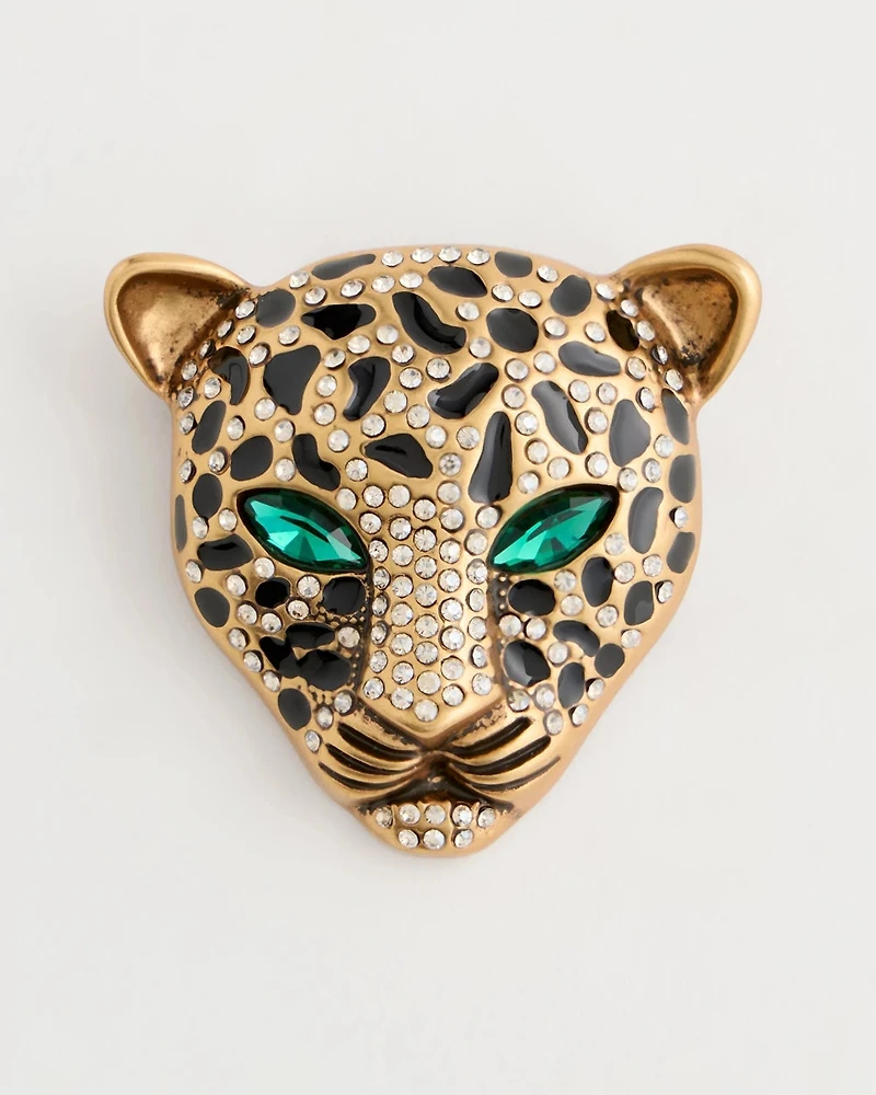Green Eyed Leopard Brooch